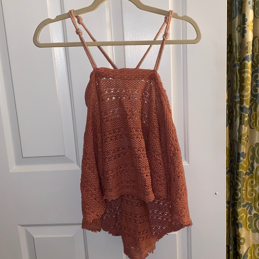 FREE PEOPLE braided pink top. Size XS